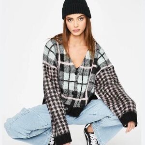 Edikted plaid V-Neck slouchy drop‎ shoulder casual cabincore oversized cardigan
